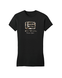Women's Camo "E" Precision Optics Black T-Shirt